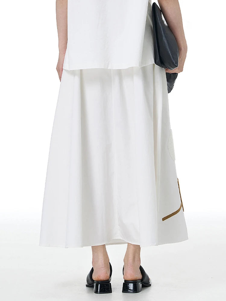 High Elastic Waist White Patch Spliced Color-block A-line Half-body Skirt Women Fashion New Spring Autumn 2025 1DJ1496