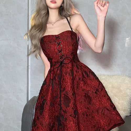 Load image into Gallery viewer, Gothic Harajuku Bandage Backless Dress Women Goth Evening Formal Prom Party Off Shoulder Red Short Dresses
