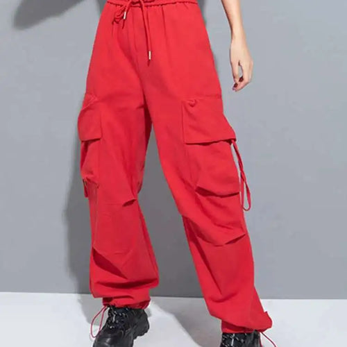 Load image into Gallery viewer, High Elastic Waist Red Pocket Long Cargo Pants New Loose Fit Trousers Women Fashion Tide Spring Autumn 2025 1DH0997
