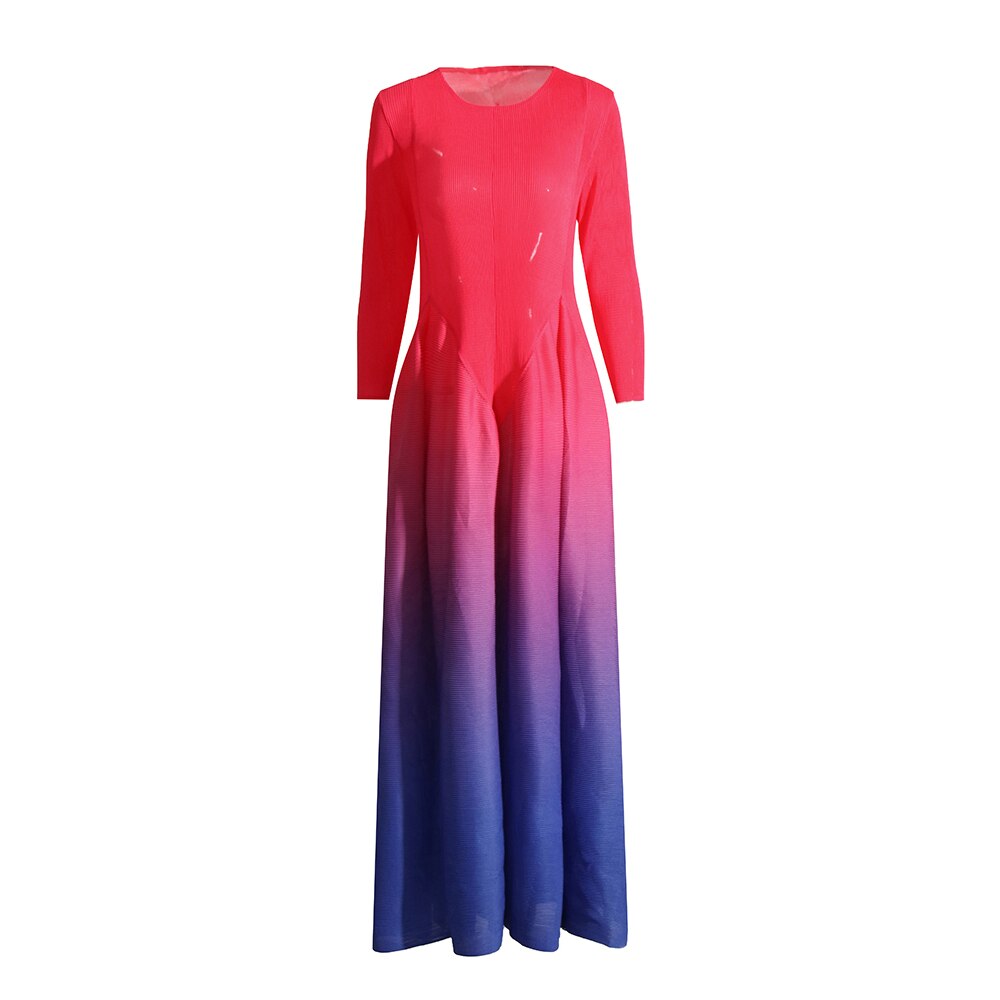 Ombre Casual Dresses For Women Round Neck Long Sleeve High Waist Slimming Dress Spring Female Fashion Clothing