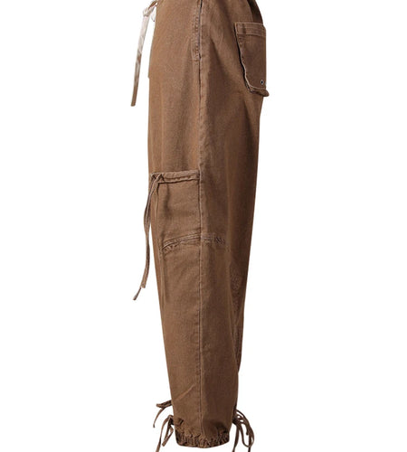 High Waist Khaki Drawstring Pockets Denim Long Wide Leg Pants New Trousers Women Fashion Tide Spring Autumn 2025 11A0731