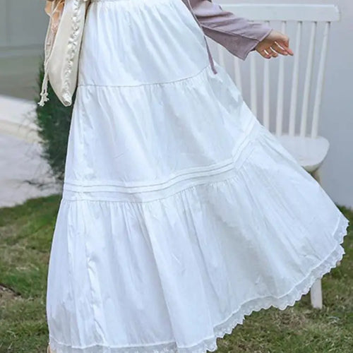 Load image into Gallery viewer, Spring Summer Black White Patchwork Lace High Waist Pleated Skirt Women French Vintage Beige Elegant Vacation Party Long Skirts
