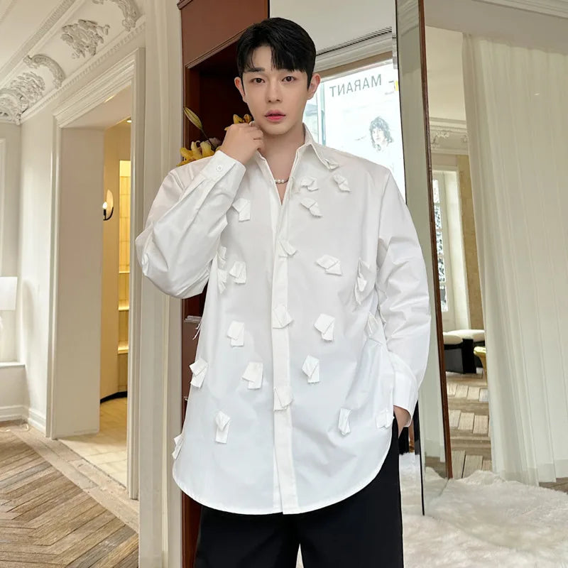 Men's Long Sleeve Shirts New Spirng Korean Turn-down Collar Loose Design Single Breasted Niche Causal Male Shirt 9W1605