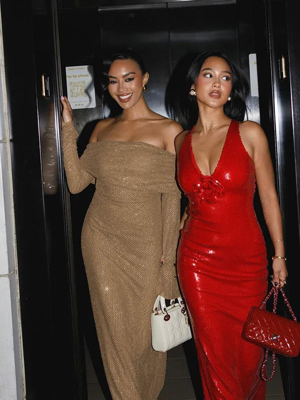 Sexy Buttocks Wrapped Long Dress For Women Fashion Temperament Ironing Board Slim One Line Neck Party Evening Dress 2024