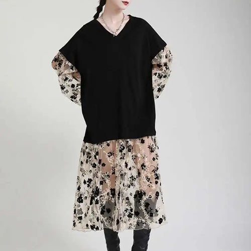 Load image into Gallery viewer, Women Pattern Printed Perspective Big Size Dress New V-Neck Long Sleeve Loose Fit Fashion Tide Spring Autumn 2025 1DE3176
