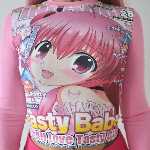 Load image into Gallery viewer, Harajuku Rose Red Grunge Crop Top Japanese Cartoon Printing Goth Women T Shirt  Y2k Aesthetic Casual Bottoming Streetwear Tees
