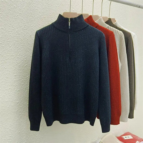 Load image into Gallery viewer, Simplicity 2024 Autumn Winter Solid Velvet Elegant Festival Sweater Korean Fashion Women Long Sleeve Half Zipper Knit Tops Thick
