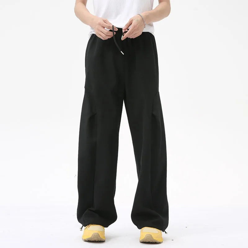 Simple Men's Pants Casual Deconstruction Drawstring Elastic Waist Solid Color Pockets Male Trousers Korean Version 9C7036