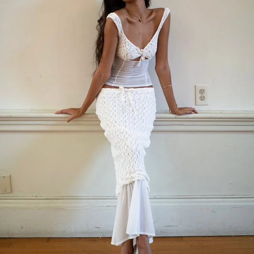 Load image into Gallery viewer, Sexy Lace Patchwork Two Piece Set Women Tank Top Slim Top Transparent Fit Long Skirt Set Elegant Party Club Autumn 2023
