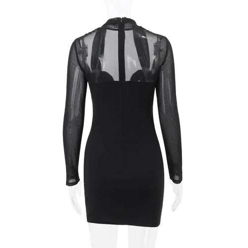 Load image into Gallery viewer, Mesh Strapless Long Sleeve Sexy Mini Dress For Women Off-shoulder Halter Chest Wrap Bodycon Club Party Dress Elegant
