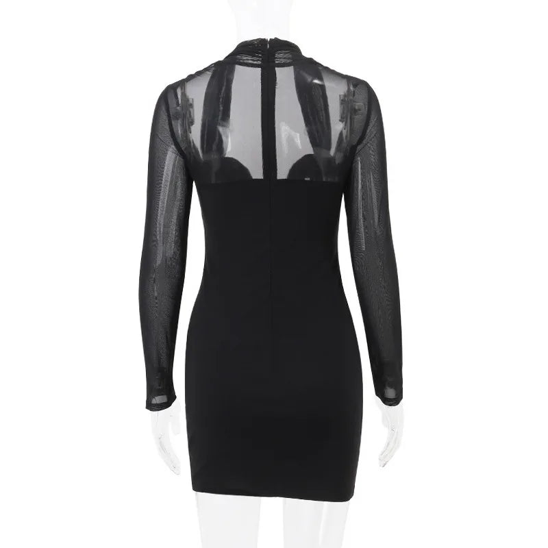 Mesh Strapless Long Sleeve Sexy Mini Dress For Women Off-shoulder Halter Chest Wrap Bodycon Club Party Dress Elegant