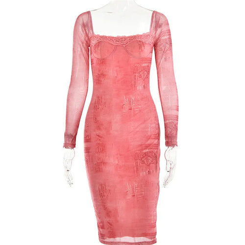 Load image into Gallery viewer, Square Collar Long Sleeve Print Sexy Midi Dress Women Autumn Winter New Bodycon Long Dresses Elegant Club Party Dress
