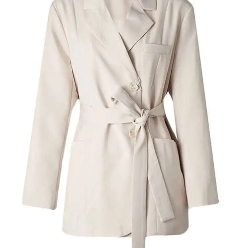 Load image into Gallery viewer, Women Beige Belted Pocket Big Size Elegant Blazer New Lapel Long Sleeve Jacket Fashion Tide Spring Autumn 2025 CPG2777
