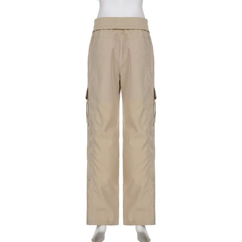 Harajuku Khaki Drawstring Low Waist Pants Female Casual Pockets Basic Cargo Trousers Korean Hip Hop Sweatpants Bottom
