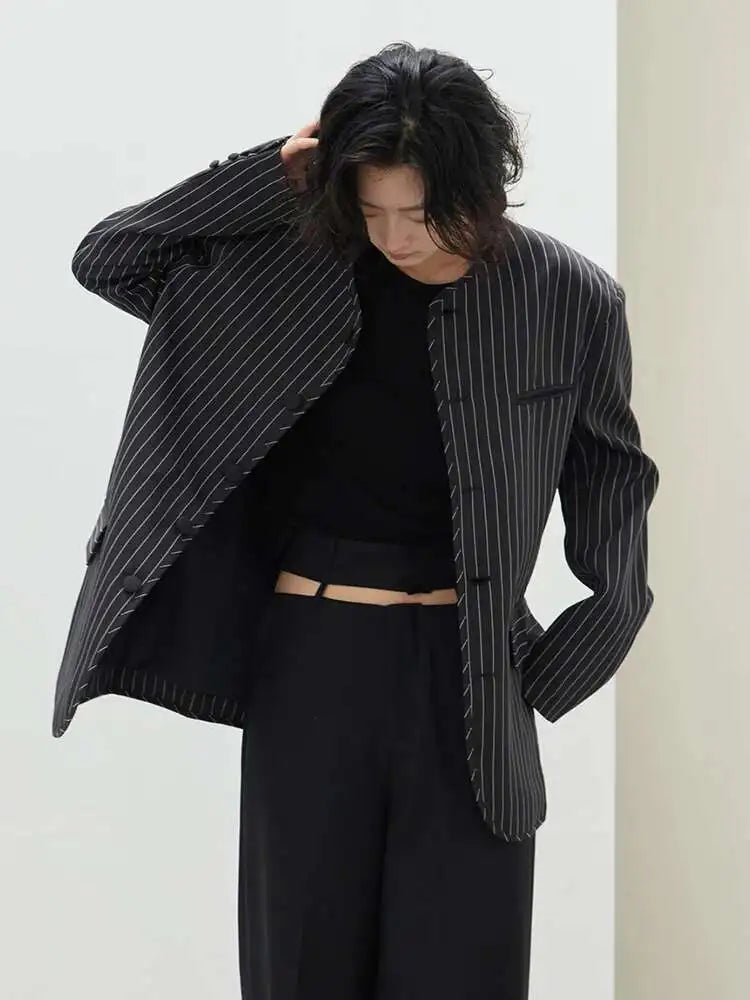Women Black Striped Big Size Casual Blazer New O-neck Long Sleeve Loose Fit Jacket Fashion Tide Spring Autumn 2025 1DH0147