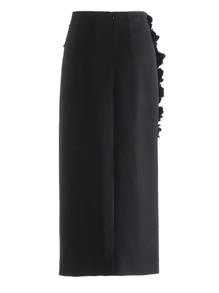 High Waist Red Three-dimensional Flower Elegant Midi Half-body Skirt Women Fashion Tide New Spring Autumn 2025 1DJ0914