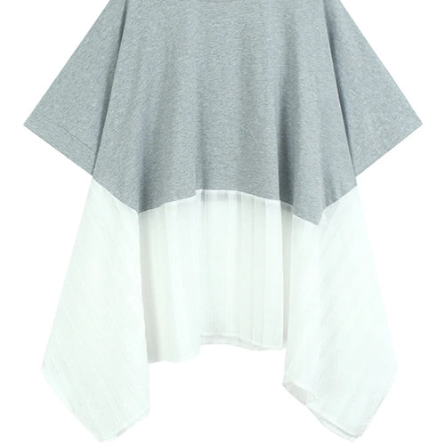Load image into Gallery viewer, Women Gray White Color-block Irregular Big Size T-shirt New Round Neck Short Sleeve Fashion Spring Summer 2025 1DJ1583
