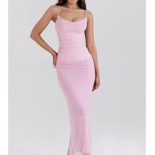 Load image into Gallery viewer, Elegant Spaghetti Strap Mesh Patchwork Double Layered Dress Women Bodycon Sexy  Zipper Party Club Evening Dress Holiday
