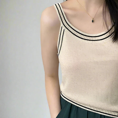 Load image into Gallery viewer, Striped sleeveless knitted female camis Korean style slim fit fashion elegant women camis summer solid color basic tanks
