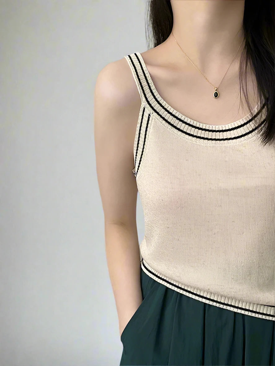 Striped sleeveless knitted female camis Korean style slim fit fashion elegant women camis summer solid color basic tanks