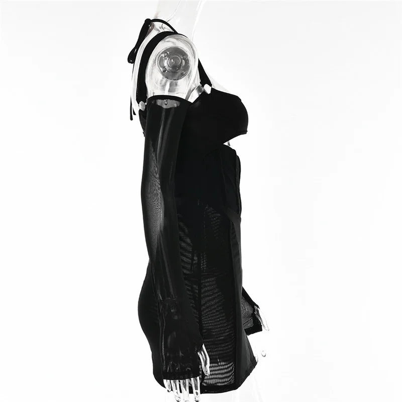Sexy Hollow Out Backless Mini Dress For Women Elegant Spaghetti Strap Bodycon Party Short Dresses Vestido Clubwear