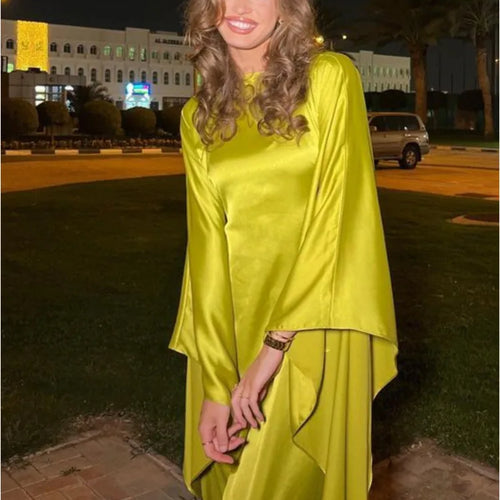 Load image into Gallery viewer, Fashion Satin Long Sleeved Large Opening Long Dress Women Slim Round Neck Robe Dress Female Elegant Party Evening Dress
