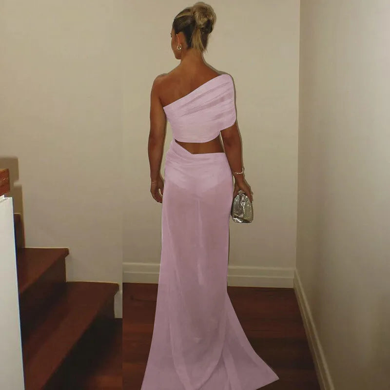 Mesh Hollow Out Backless Sexy Maxi Dress For Women Fashion One Sleeveless See Through Ruched Bodycon Club Long Dress