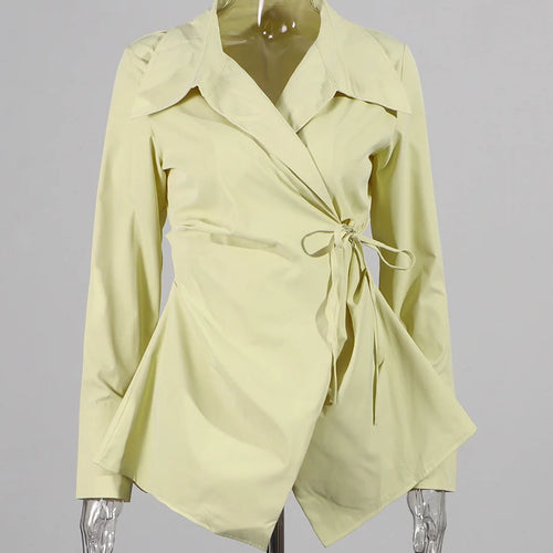 Load image into Gallery viewer, Slimming Spliced Lace Up Fashion Blouses for Women Lapel Long Sleeves Patchwork Buttons Blouse Female Clothing New
