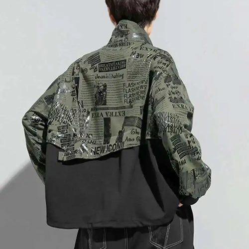 Load image into Gallery viewer, Loose Fit Printed Spliced Sweatshirt New Stand Collar Long Sleeve Women Big Size Fashion Tide Spring Autumn 2025 1DF1320
