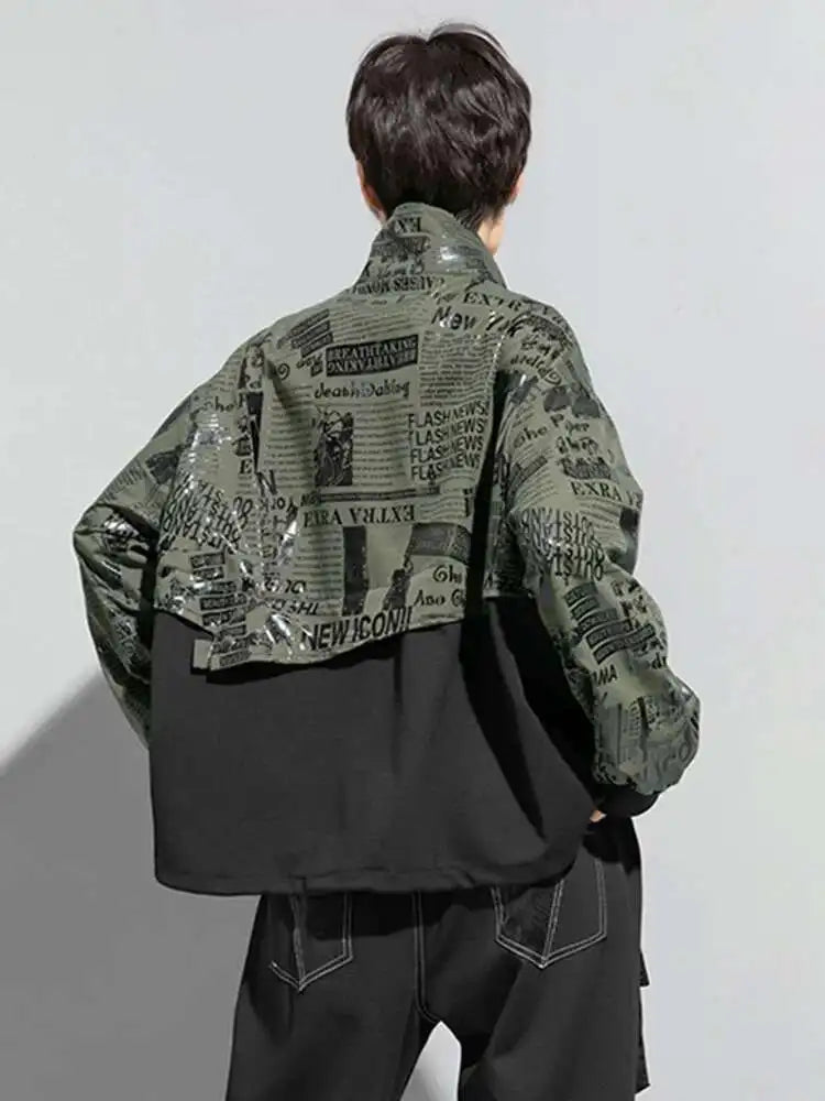 Loose Fit Printed Spliced Sweatshirt New Stand Collar Long Sleeve Women Big Size Fashion Tide Spring Autumn 2025 1DF1320