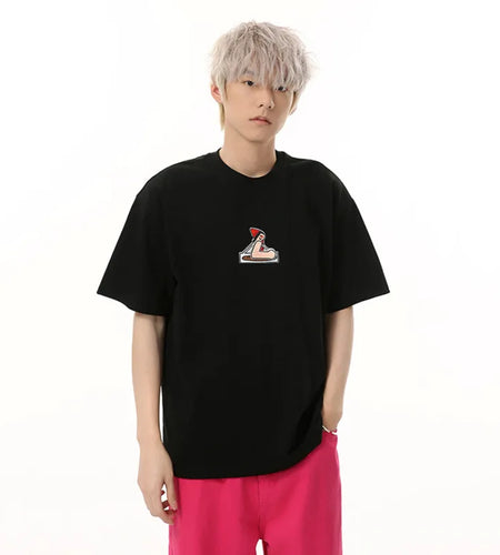 Men's T-shirts Short Sleeve New Korean Cartoon Print Embroidery Design Solid Color Round Neck Casual Trend T-shirt 9W1683