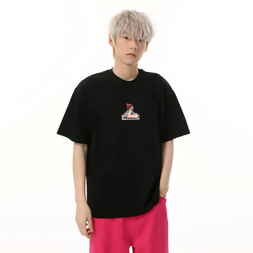 Load image into Gallery viewer, Men's T-shirts Short Sleeve New Korean Cartoon Print Embroidery Design Solid Color Round Neck Casual Trend T-shirt 9W1683
