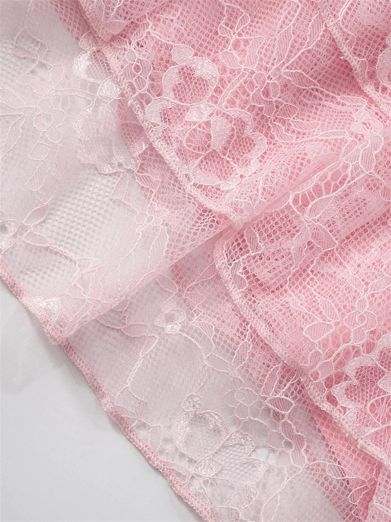 Lace Hollow Out Sexy Mini Dress Women Summer New Off-shoulder Strapless Sleeveless Backless A-line Club Party Dress