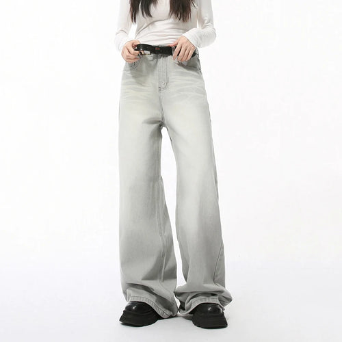 Load image into Gallery viewer, Loose Casual Men's Denim Pants New Cat Beard Washed Grinding White Light Grey Straight Wide Leg Jeans Four Seasons 9C4276
