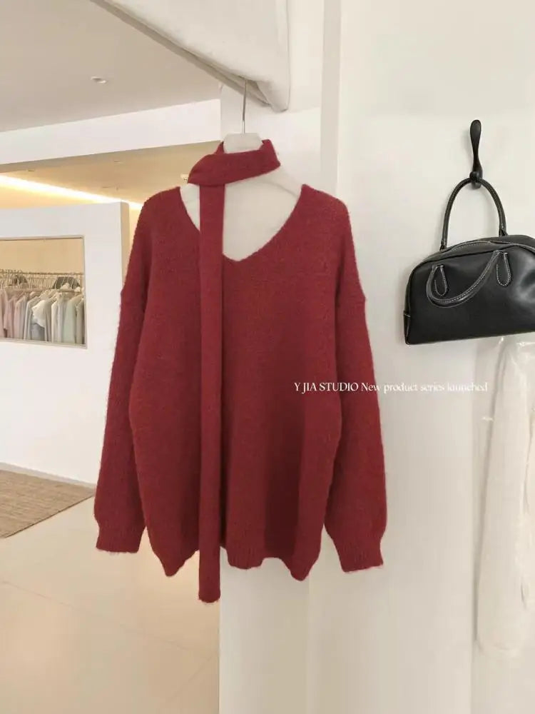 Fashion Popular 2024 Autumn Winter Women's New Solid V Neck Short Pullover Sweater French  Long Sleeve Versatile Tops Simplicity