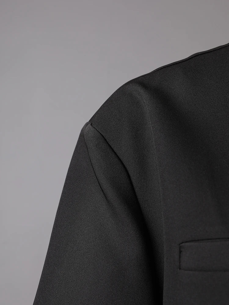 Women Black Buckle Big Size Elegant Blazer New Stand Collar Half Sleeve Jacket Fashion Tide Spring Summer 2025 CPG3087