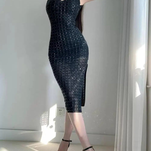 Load image into Gallery viewer, Summer French 2024 Khaki V Neck Sleeveless Party Slip Long Dress Women New Sexy Backless Slim Festival Wrap Hip Split Dress Chic
