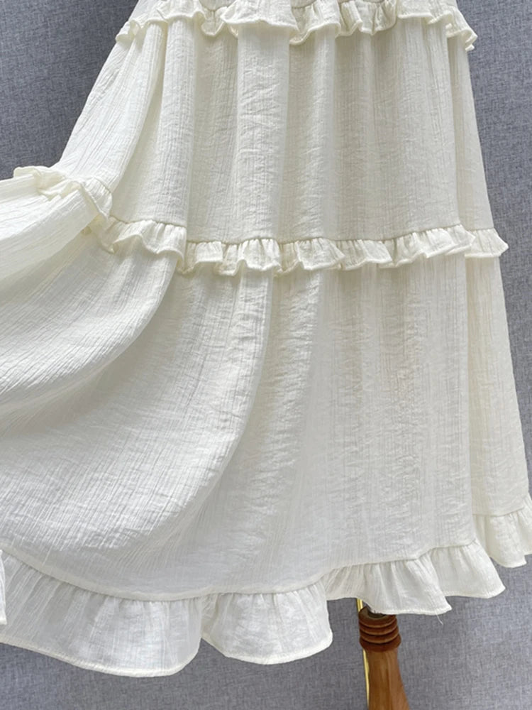 Patchwork Ruffles Skirts For Women High Waist Loose Solid Elegant A Line Skirt Spring Female Fashion Clothing