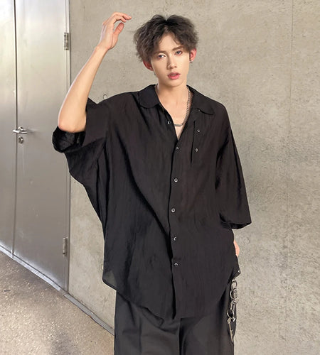 Men's Shirts Short Sleeve Turn-down Collar Trendy New Summer Korean Stlye Solid Color Simple Stylish Male Cloting 9W1976