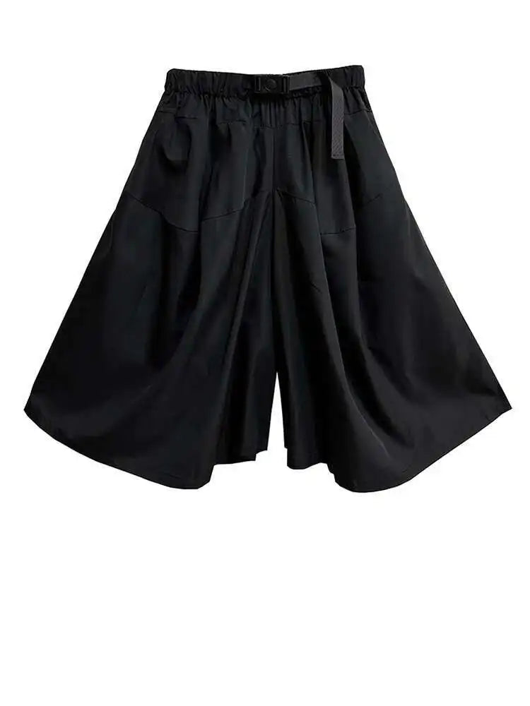 High Elastic Waist Black Belted Calf-Length Wide Leg Pants New Trousers Women Fashion Tide Spring Autumn 2025 1DH9367