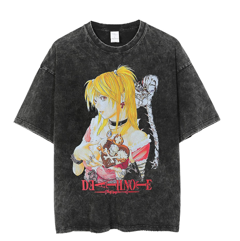 Vintage Washed Tshirts Anime T Shirt Harajuku Oversize Tee Cotton fashion Streetwear unisex top 8v1