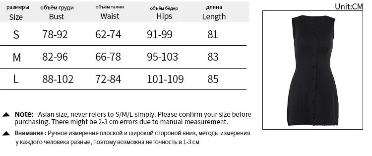 Fashion Sleeveless Sexy Mini Dress For Women New O Neck Single-btrasted Bodycon Club Party Tank Dress Femme Clothes