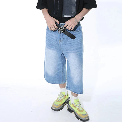 Load image into Gallery viewer, Casual Male Jeans Wide Leg Denim Shorts Contrast Color Male Fashion Washed Summer Fashion Loose Knee Length 9A8825
