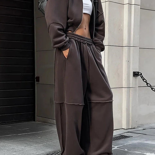 Load image into Gallery viewer, Sporty Women 2 Piece Set Casual Tracksuit Panelled Stripes Simple Hipster Hooded Zip Jacket+Wide Pants Matching Suits
