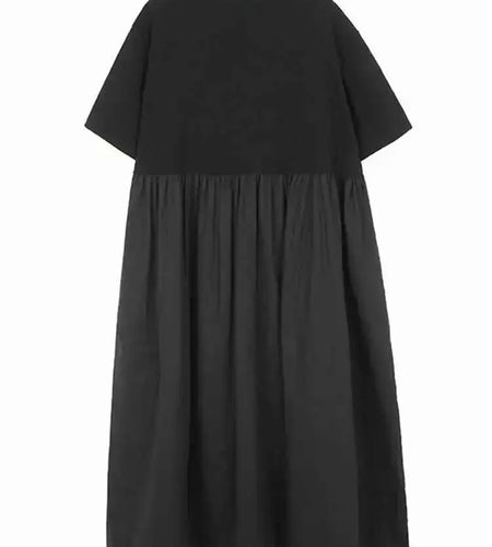 Women Black Ribbons Design Big Size Midi Dress New Round Neck Short Sleeve Fashion Tide Spring Summer 2025 1DH5566