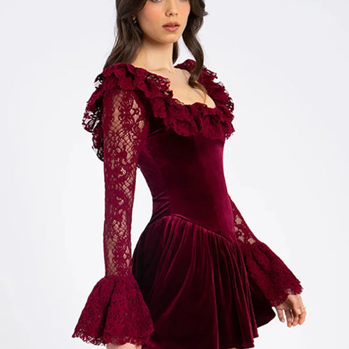 Load image into Gallery viewer, Elegant Long Sleeve Lace Patchwork Tight Dress Women Sexy Trumpet Sleeves Slim Skirt Autumn/Winter New 2025 Vestido
