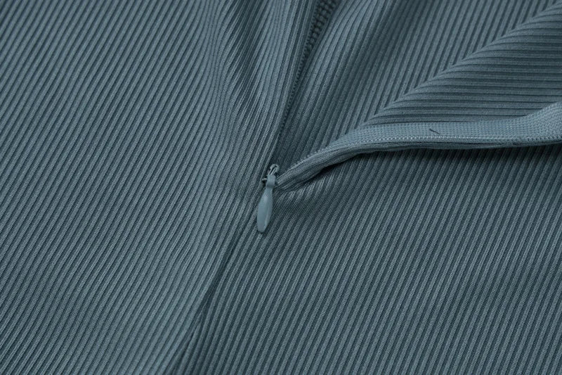 Elegant Turtleneck Long Sleeve Bodycon Long Dress For Women Autumn Winter New Ribbed Zipper Long Dress Fashion Clothes