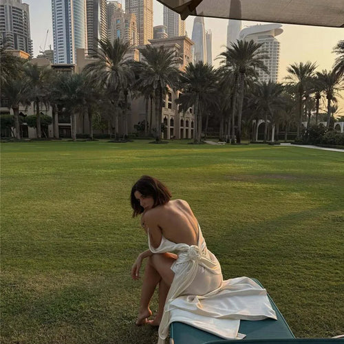 Load image into Gallery viewer, Satin Backless Sexy Maxi Dress For Women Elegant Rose Thigh High Split Beach Holiday Long Dress Gorgeous Club Gown
