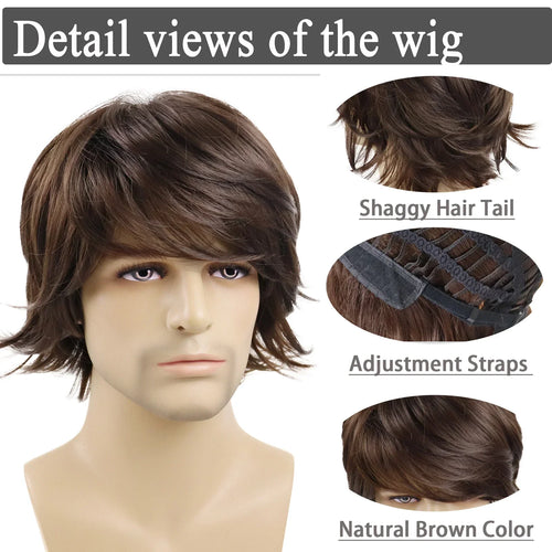 Load image into Gallery viewer, Synthetic Brown Hair Mens Wig 80s Hairstyle Cosplay Short Curl Wig for Man Natural Wigs for Men Halloween Costume Party
