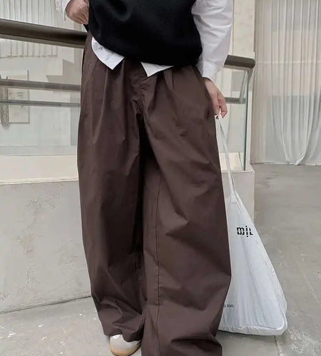 High Elastic Waist Coffee Pocket Brief Long Wide Leg Pants New Trousers Women Fashion Tide Spring Autumn 2025 1DH8354